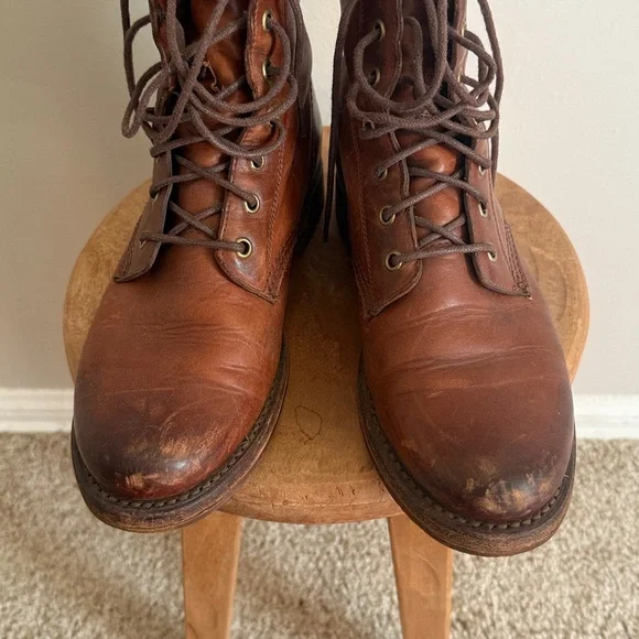 Frye Veronica Combat Cognac Leather Lace Up Boots - Picture 3 of 3